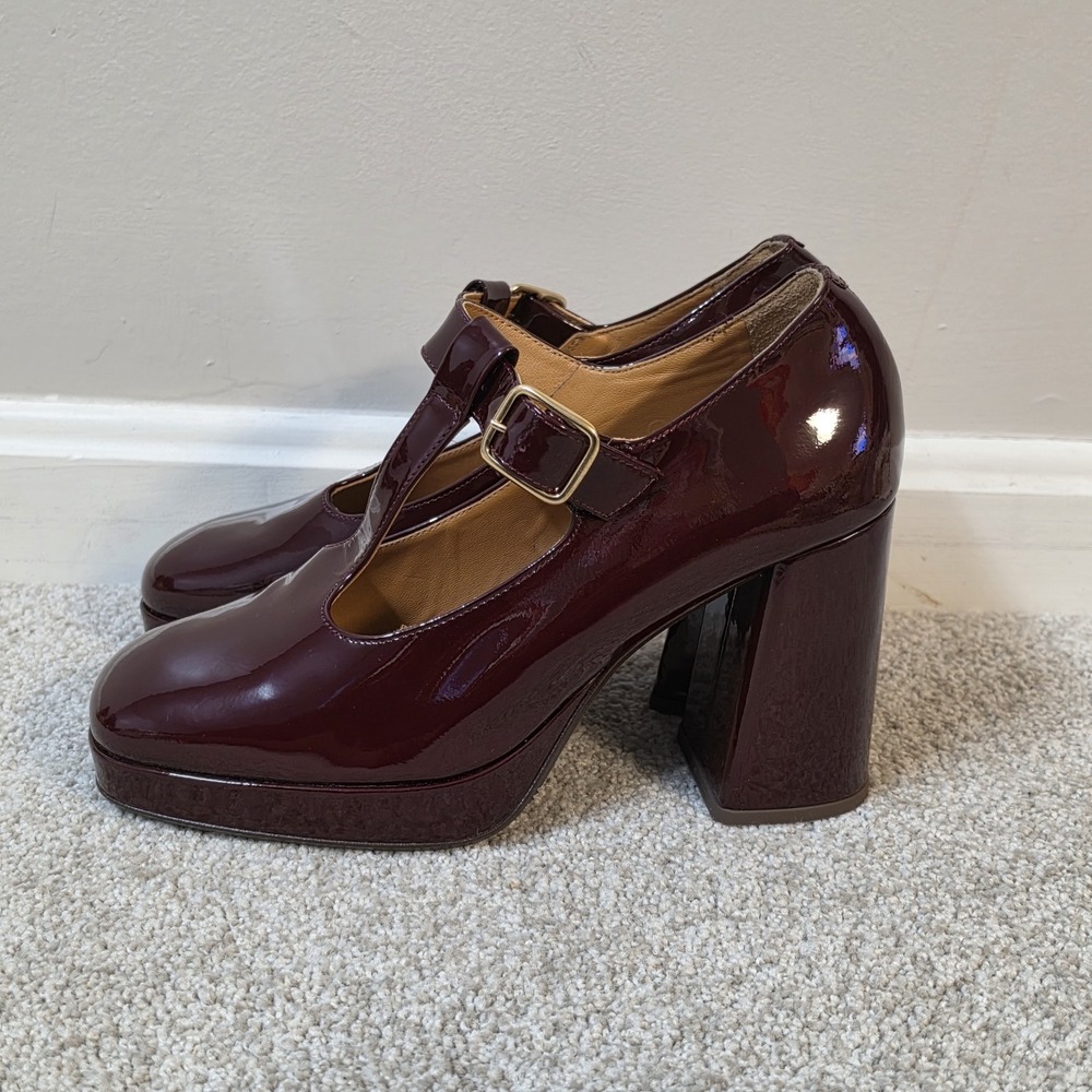Sezane Monique Mary Jane Heels Burgundy Patent Leather Platform Pumps EU 39 - Picture 7 of 10